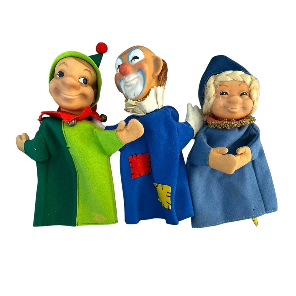 Steiff Hand Puppets Lot Of Three Two w/ Original Tags Jester Clown Princess 70's
